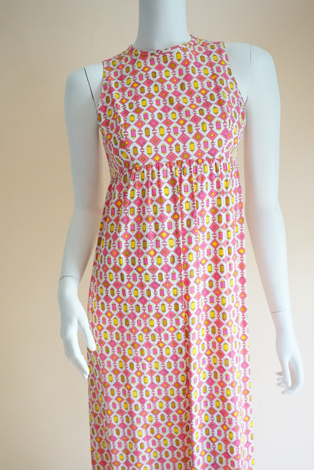 Emilio Pucci Vintage 1960’s Geometric Mod Sleeveless Tie Back Cotton Maxi - Size 8