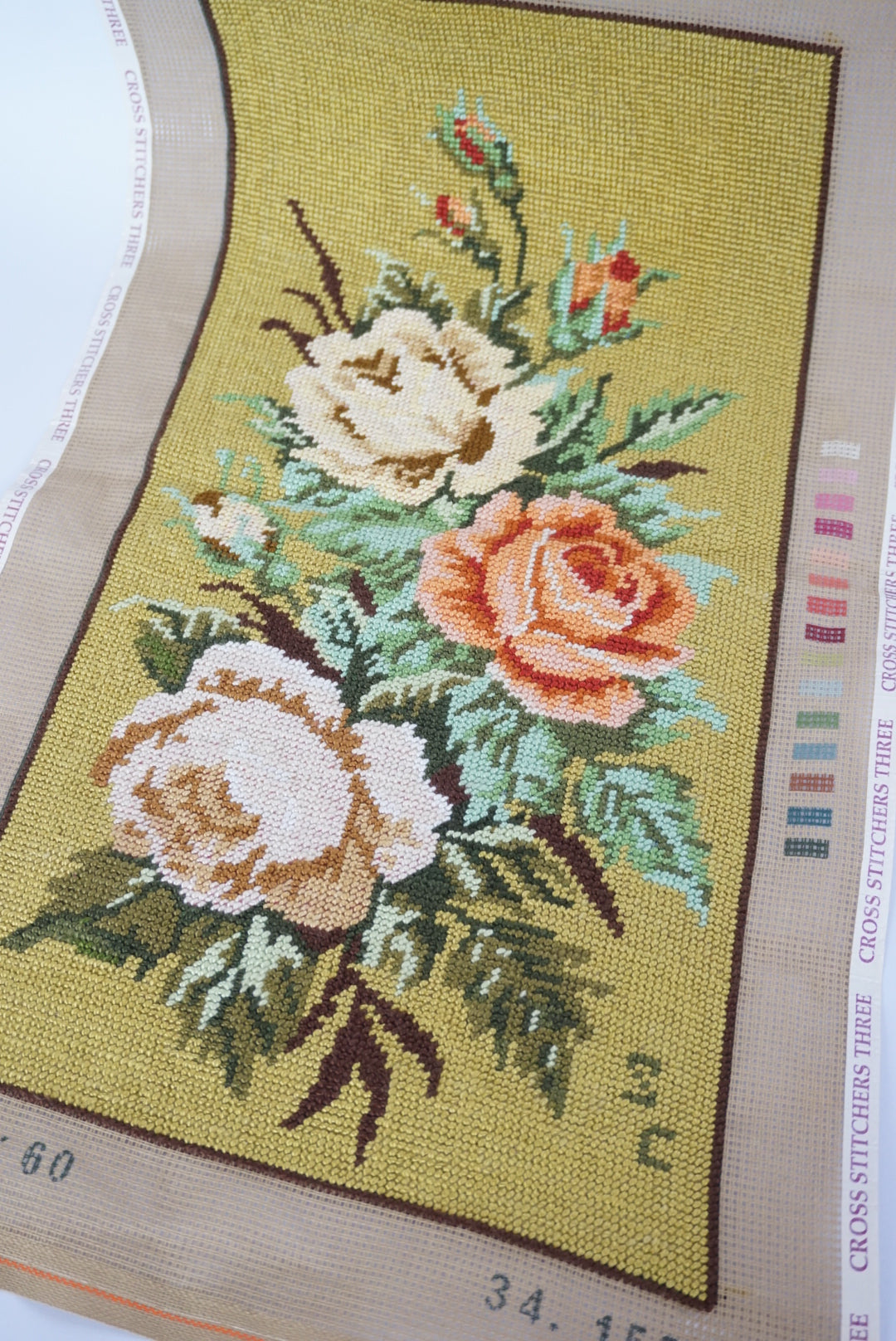 VTG Unframed Needlepoint Sage Floral Bouquet Gobelin Collection D'Art 19.25" x 9.75"