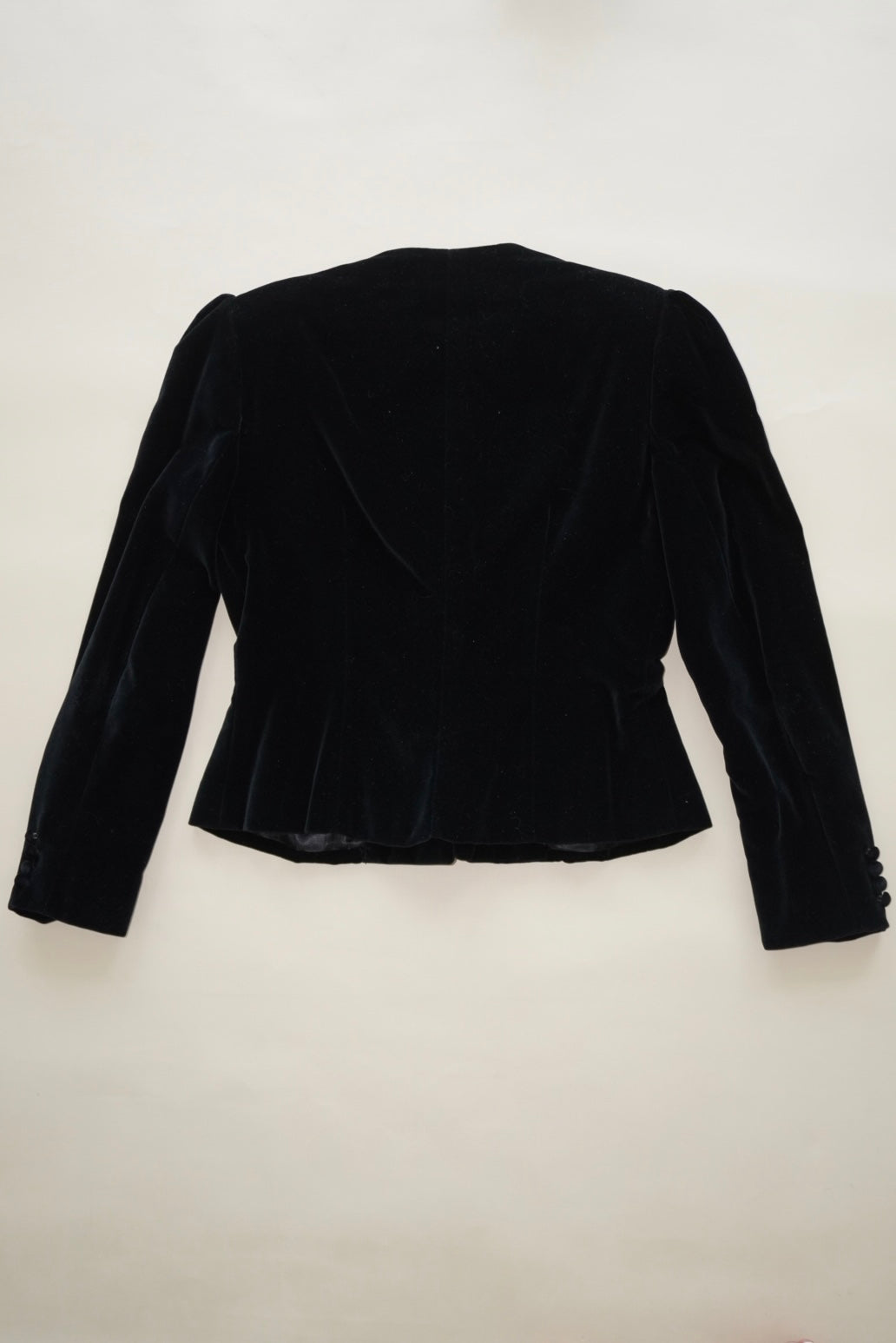 Pierre Cardin Vintage Victorian Style Cotton Black Velvet Collarless Blazer - Size 8