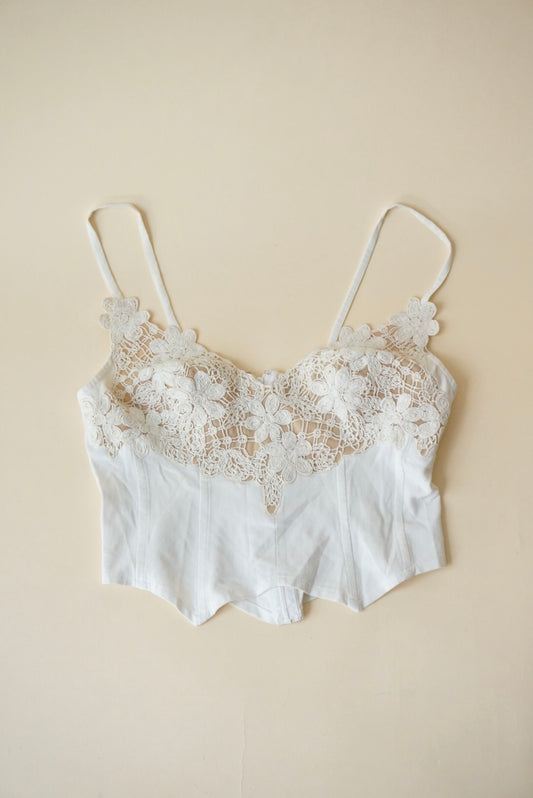 Vintage 1990 Ritmo di Perla Ivory Floral Embroidered Bustier- Size IT 46