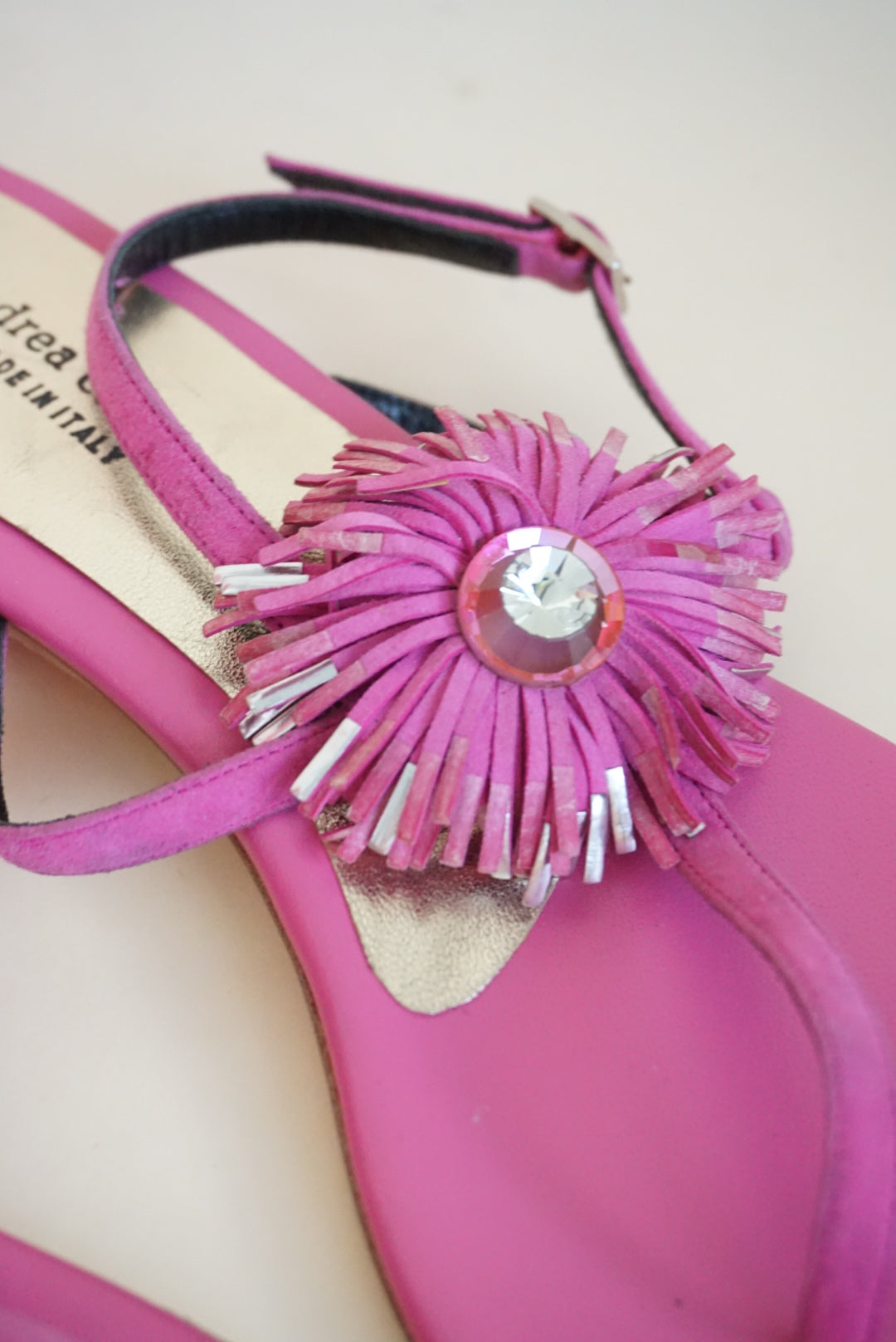 Andrea Carrano Pink Fringe Flower Thong NWOT Sandal - Size 40