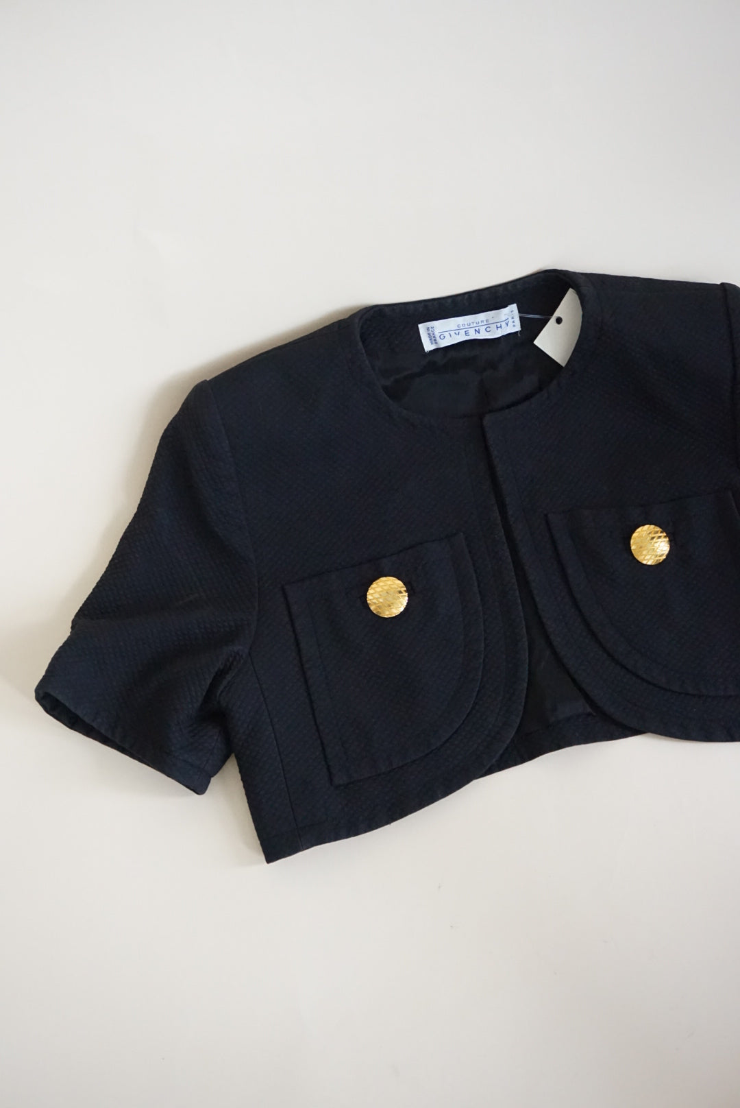 Givenchy Vintage Couture Black Quilted Cropped Bolero - Size Medium