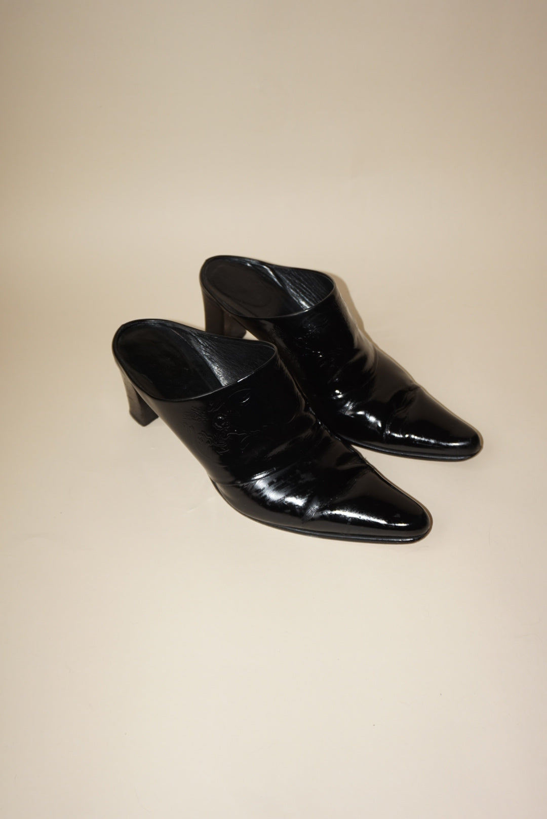 Studio by "Via Spiga" Western Heeled Leather Black Heeled Mules - Size 8.5