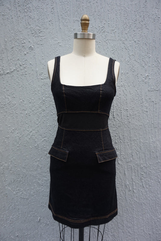 "Anthropologie" Denim Dark Wash Elastic Waistband Sleeveless Mini Dress NWT- Size 2