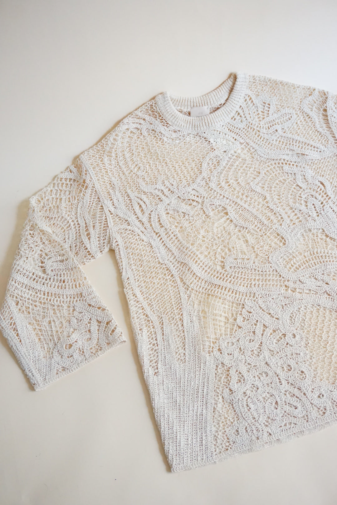 H&M Open Crocheted Ivory Wool Blend Tunic - Size Small