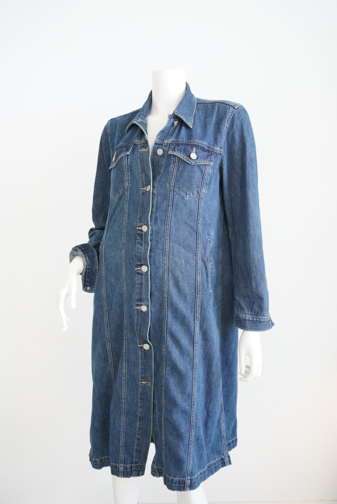 Gap Denim Blue Button Up Collared Dress / Longline Jacket- Size Large