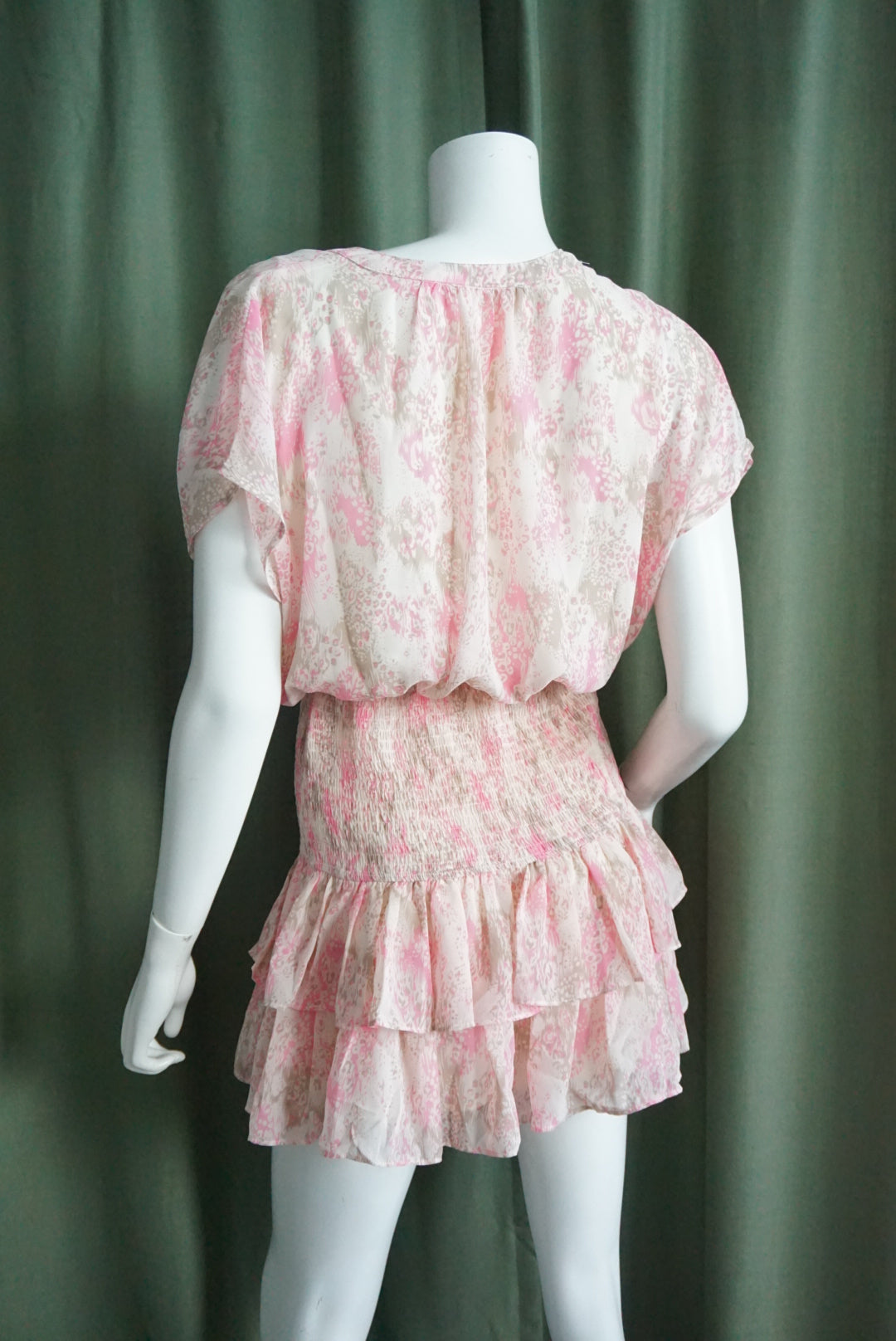 Entro Snake Print Graphic Pink Shirred Mini Dress - Size Small