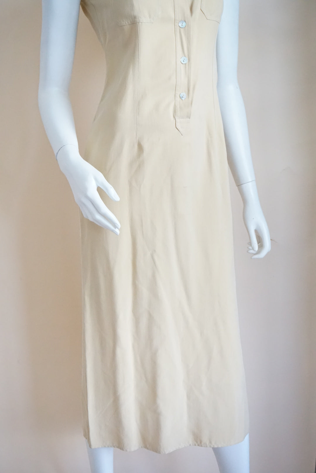 Petite Sophisticate 90's Tan Silk Sleeveless Shirt Midi Dress - Size 2