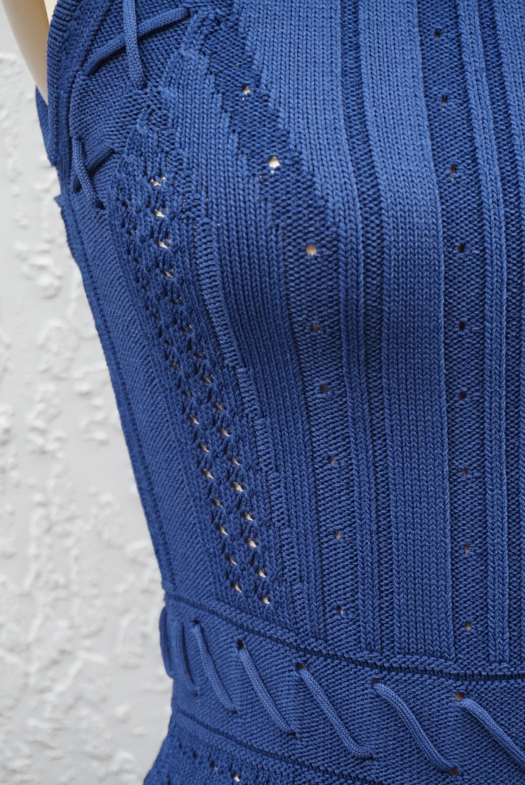 “Ronny Kobo” Lace-Up “Marietta” Navy Stretch Knit Sleeveless Dress - Size Small