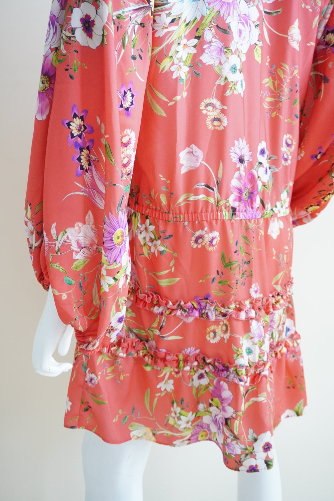 Alexis Orange Floral Drop Waist Shirt Ruffle Trim Dress - Size Large