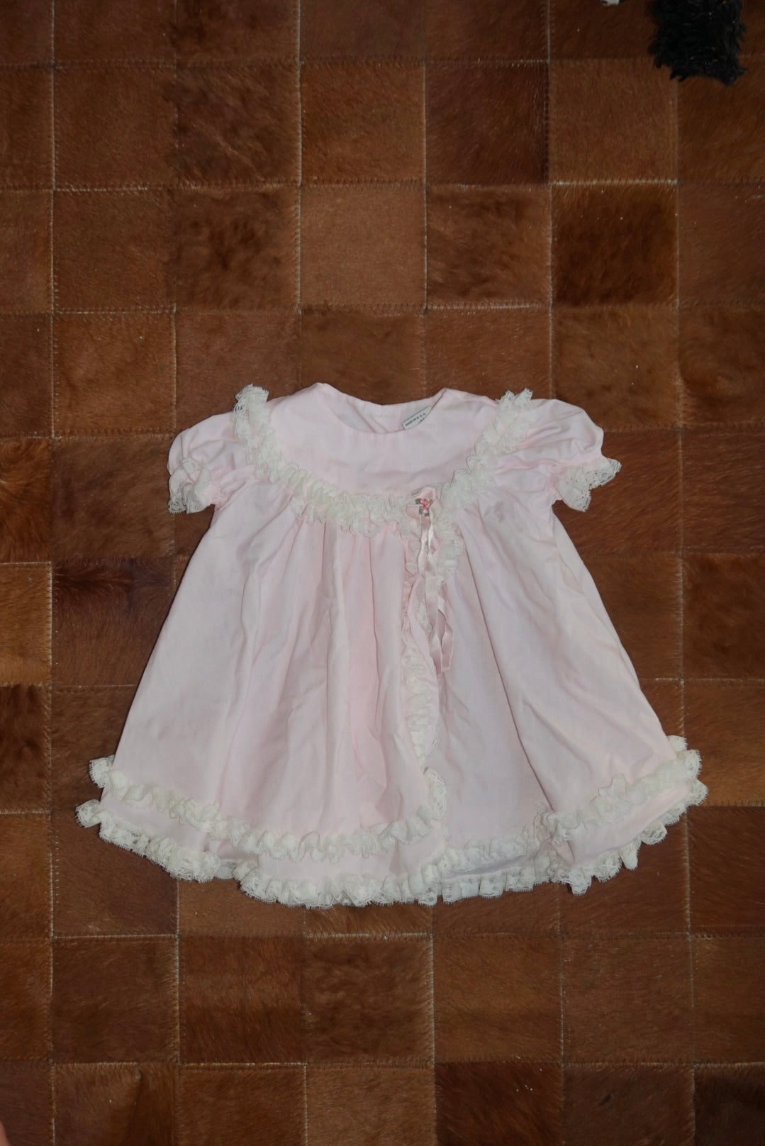 Vintage Baby Pink & White Frilly White Dress - Size 24 Months