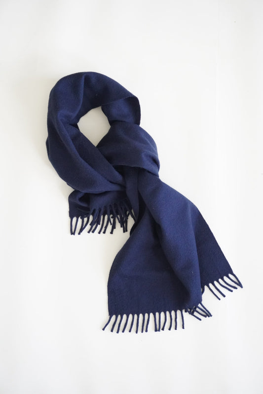 Saks Fifth Avenue 60's Vintage Fringe Scarf Navy Blue Cashmere Made in France