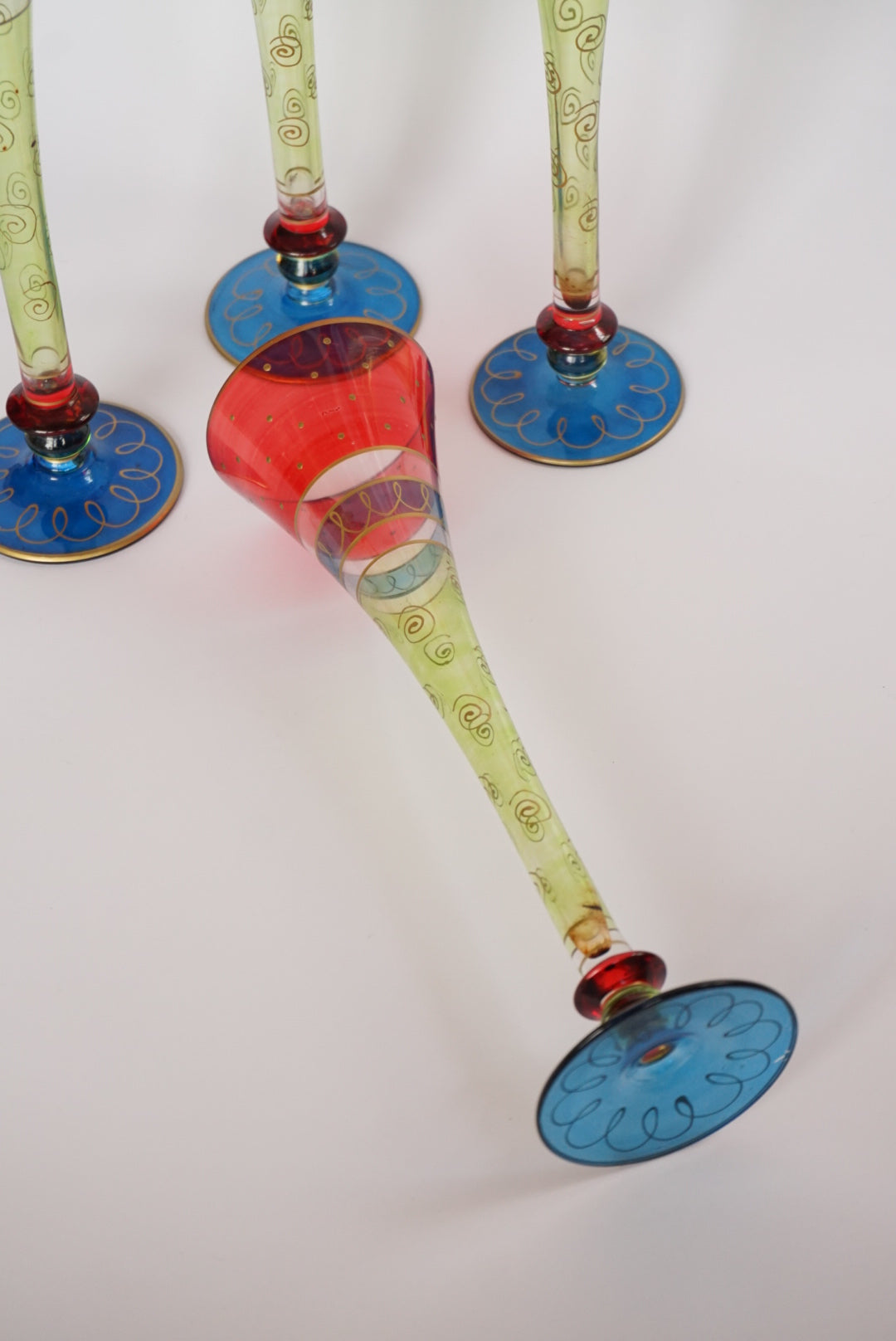 Vintage Pier 1 Fiesta Flute Champagne Hand Blown Glasses - Set of 4