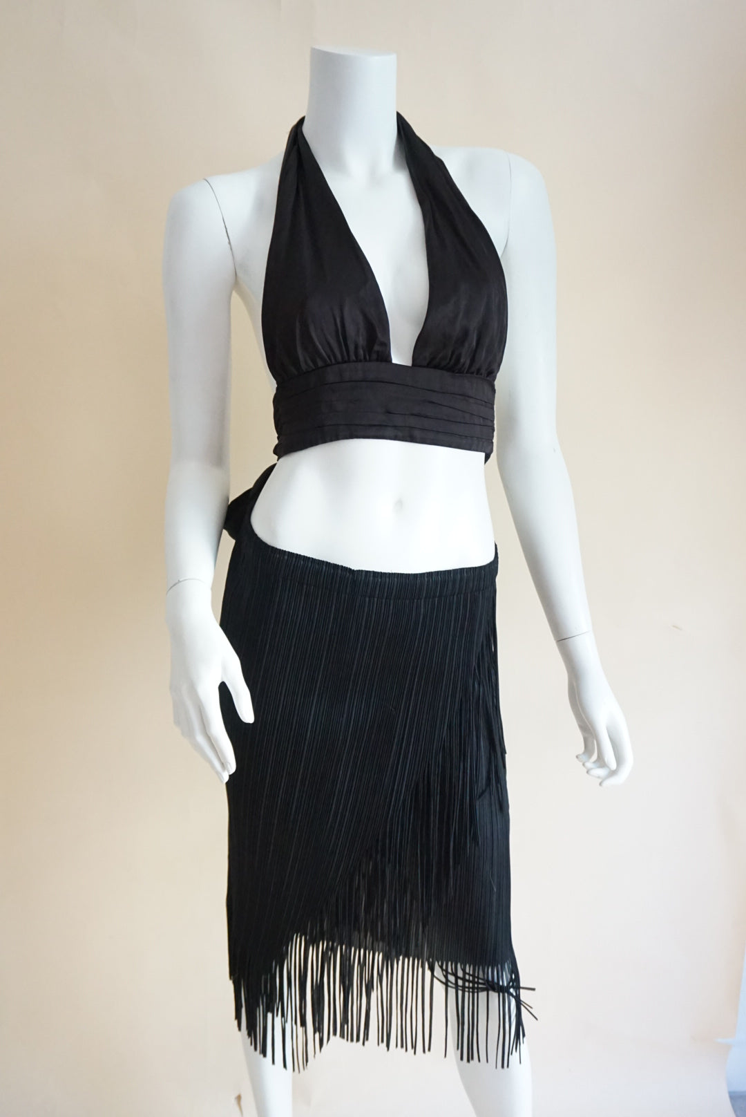Zara Black Pleated Halter Tie Back Blouse - Size XS