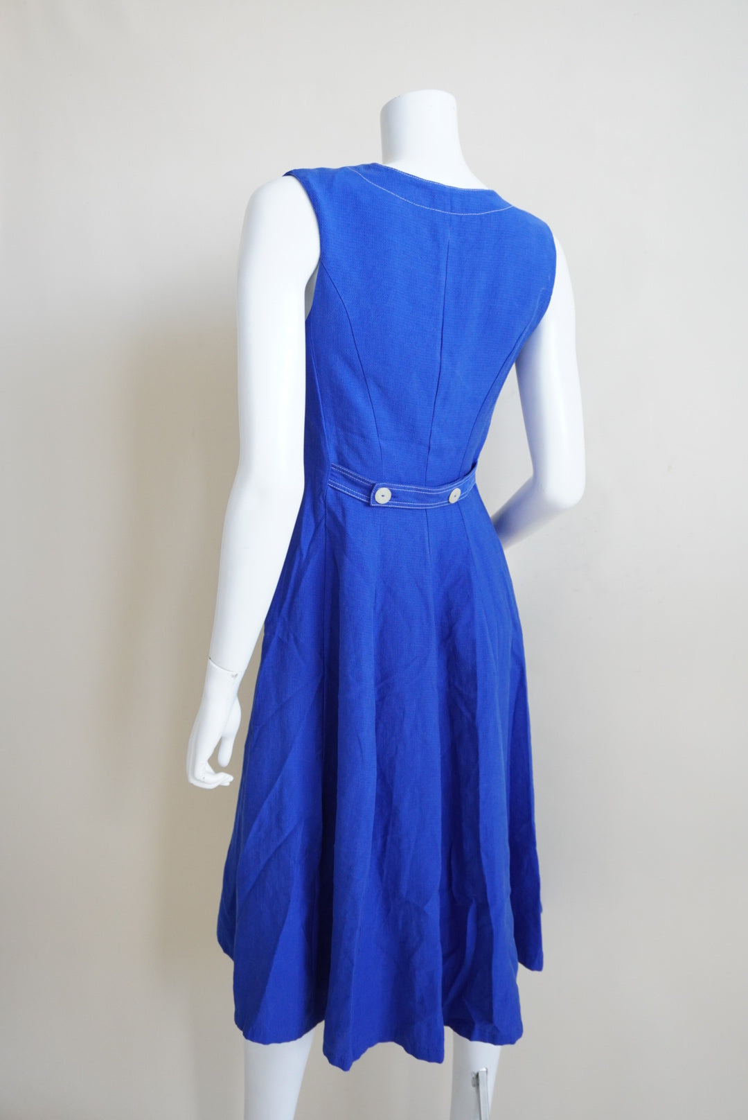 Mango Decorative Seam Royal Blue Sleeveless Cinched Waist Midi Dress - Size 4