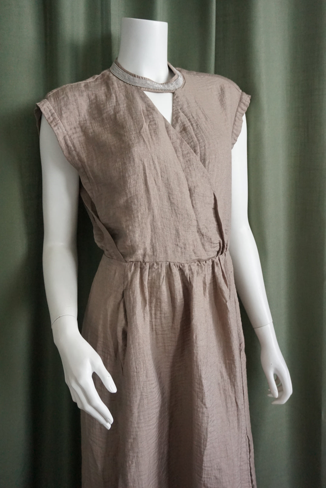 Rocco Ragni Cashmere Tan Beaded Neckline Sleeveless Maxi Dress - Size 44