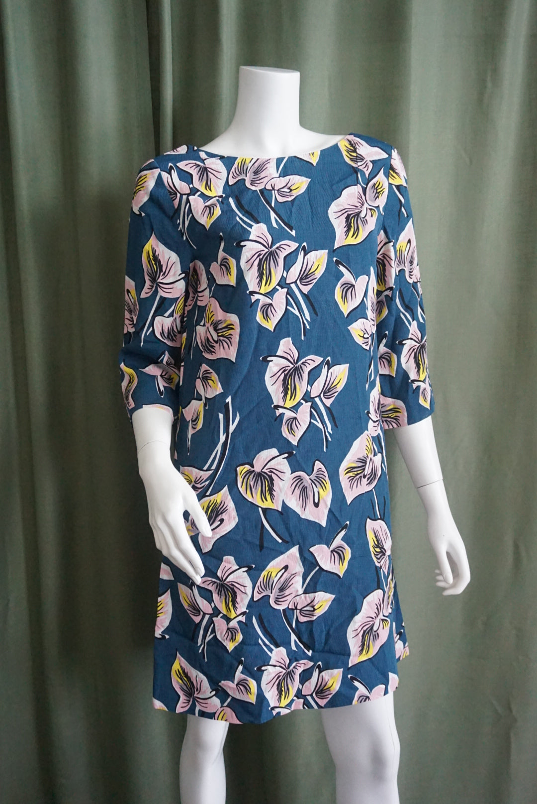 Marni Silk Blue Amlapura Boat Neck Midi Print Shift Dress - Size 42