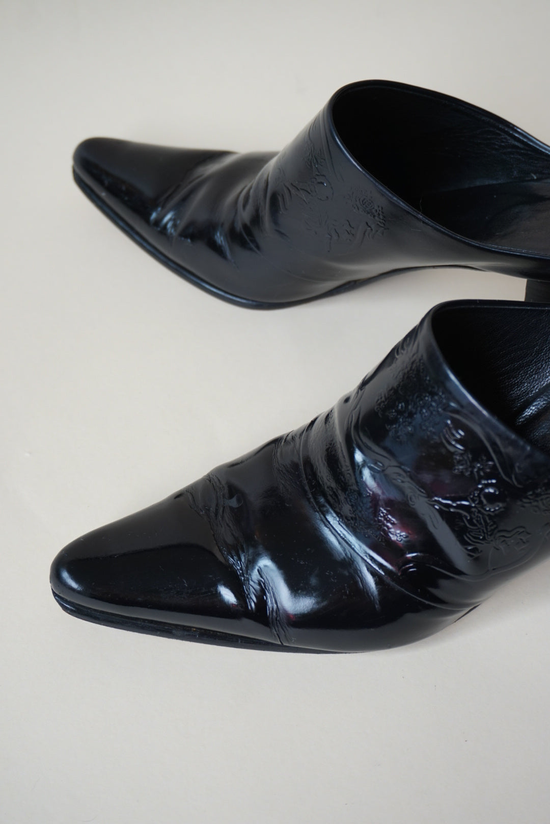 Studio by "Via Spiga" Western Heeled Leather Black Heeled Mules - Size 8.5