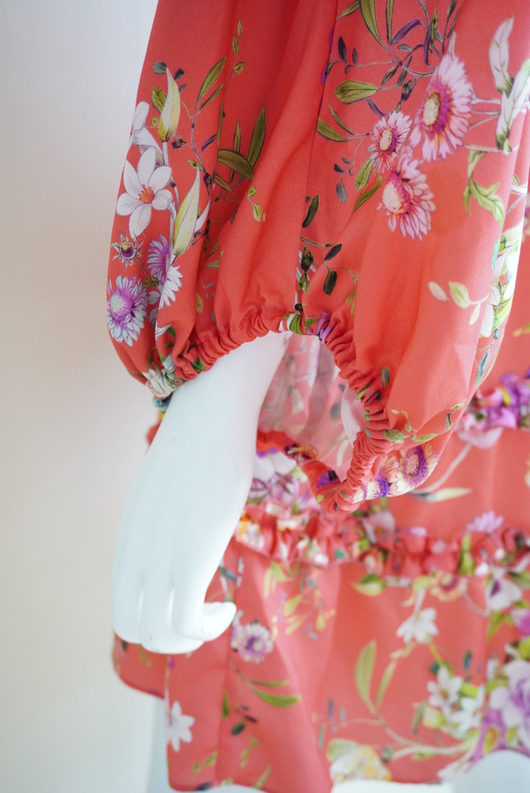Alexis Orange Floral Drop Waist Shirt Ruffle Trim Dress - Size Large