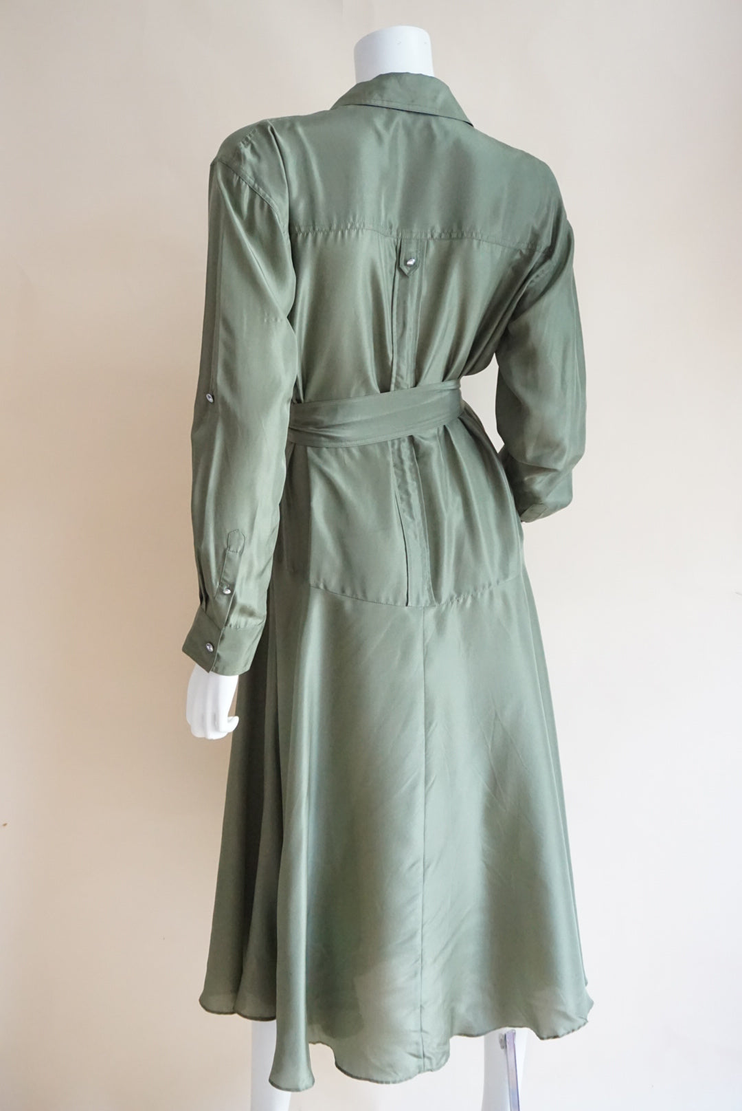 Veronica Beard Camille Olive Green Belted Utility Silk Midi Shirt Dress - Size 8