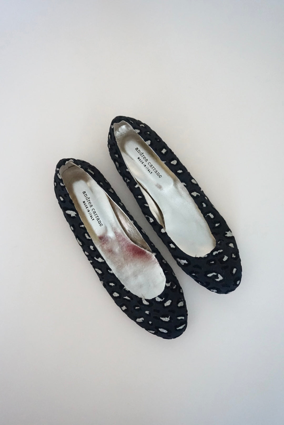 Andrea Carrano Animal Print Black/Gold Fabric Ballet Flat - Size 40