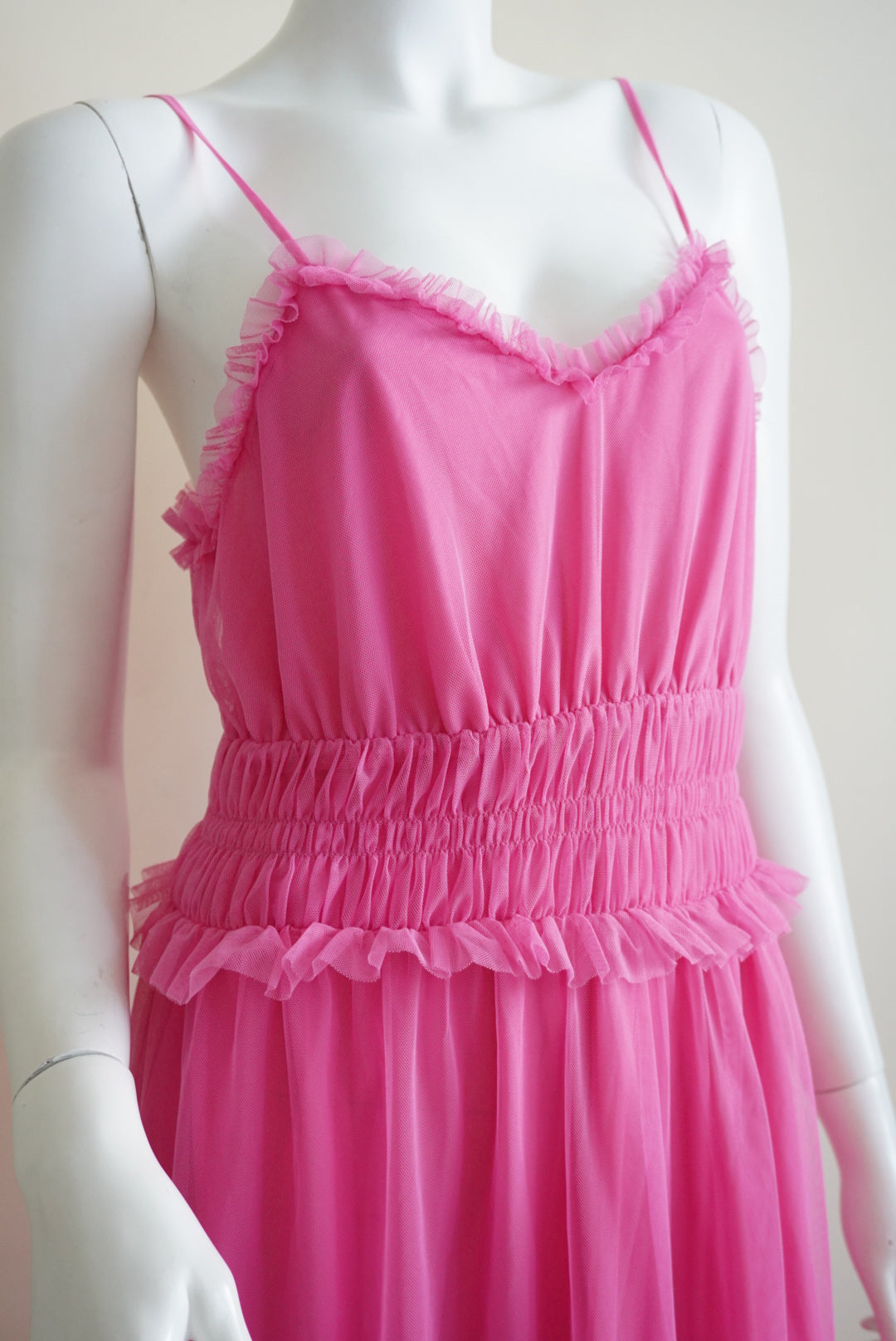 H&M Pink Ruffle Tulle Mesh Maxi Dress NWT - Size 10