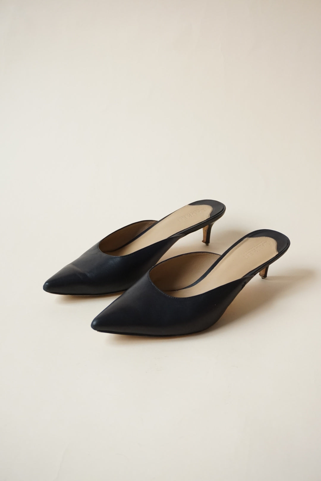 Lauren Ralph Lauren Black Adrienne Leather Mule Kitten Heel - Size 8