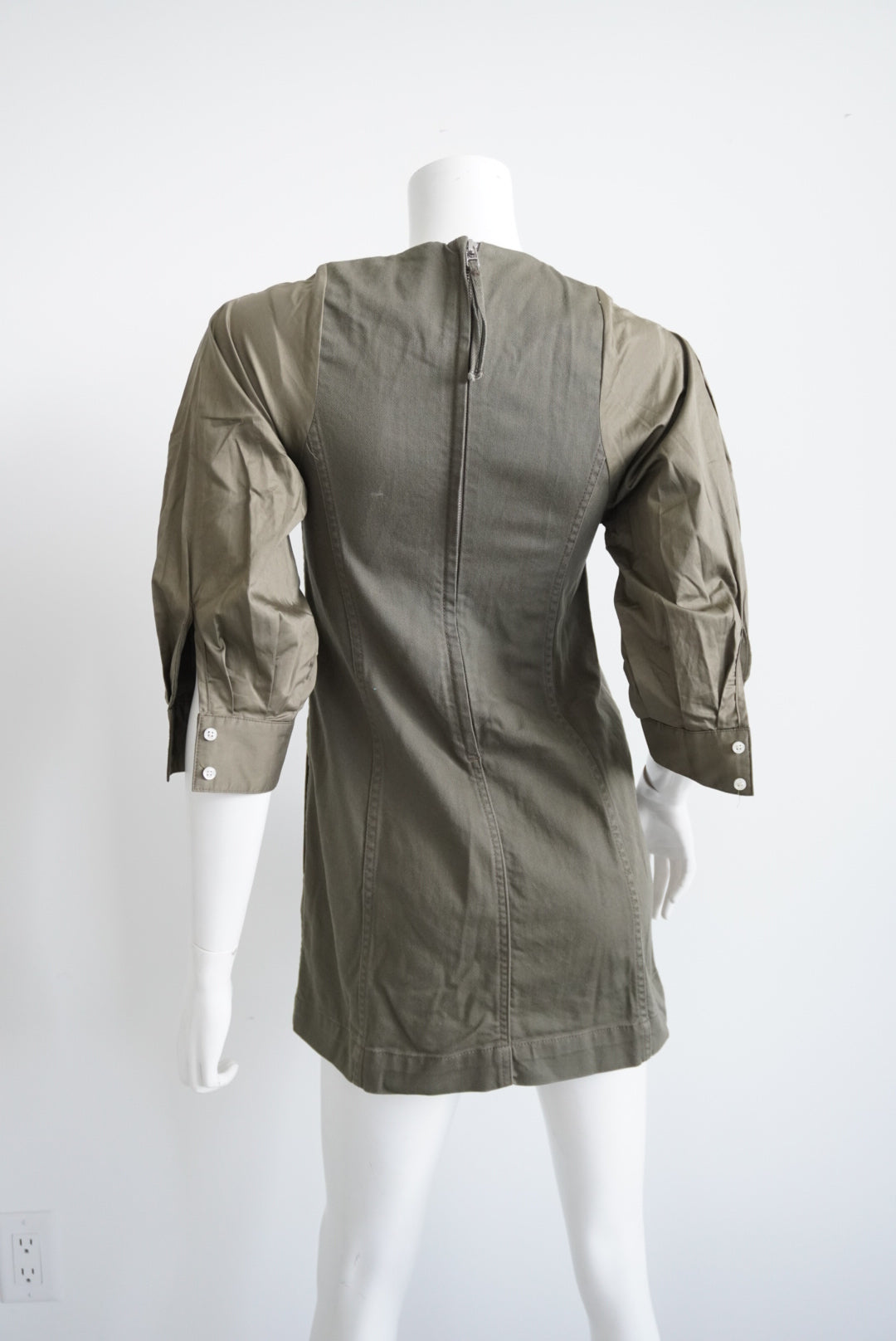 Something Navy Denim Arielle Pearl Button Mini Olive Dress NWT - Size 4