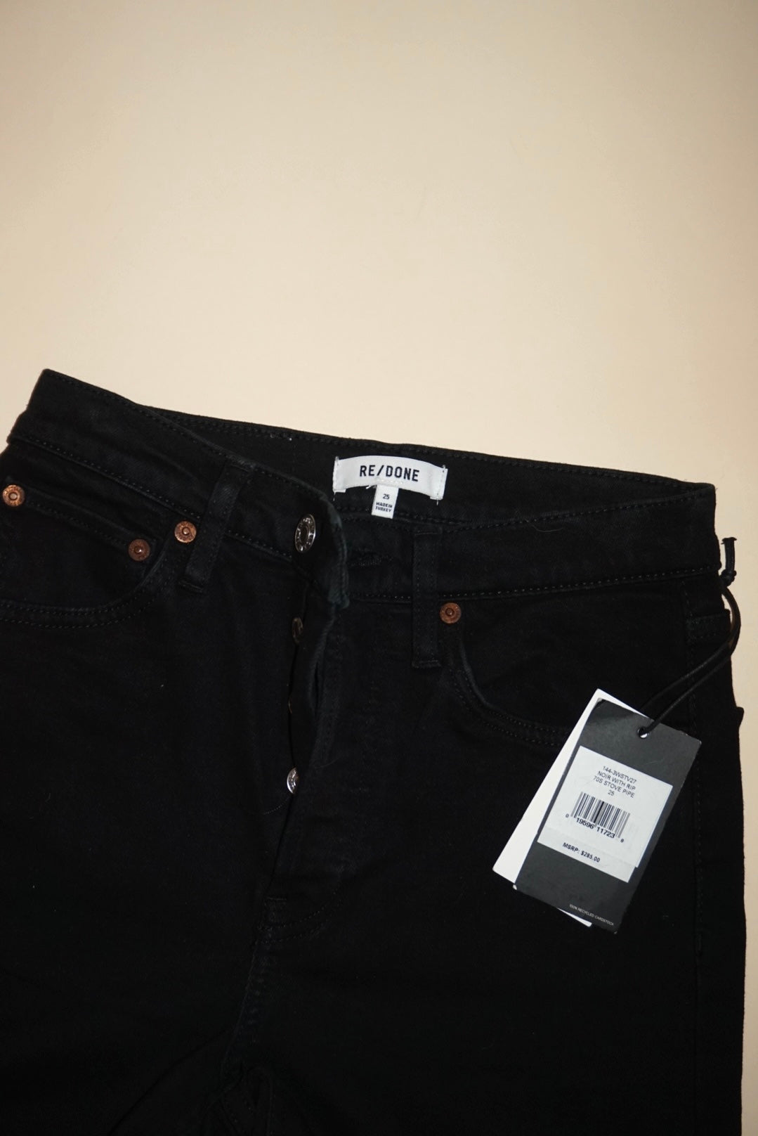 “Re/Done” Black Frayed Hem Jeans - Size 25