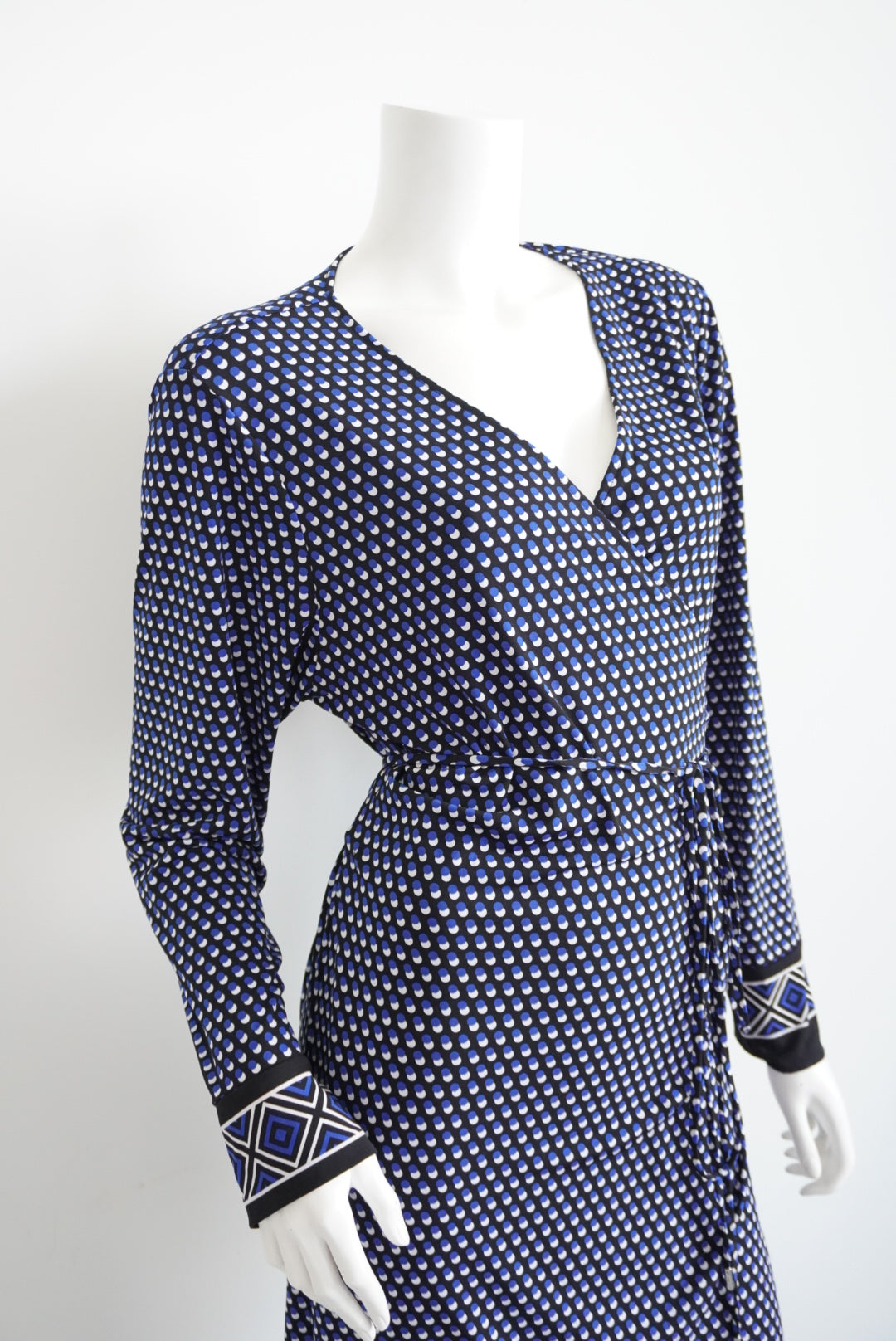 Michael Kors Geometric Royal Blue Print Mini Wrap Dress - Size 1X