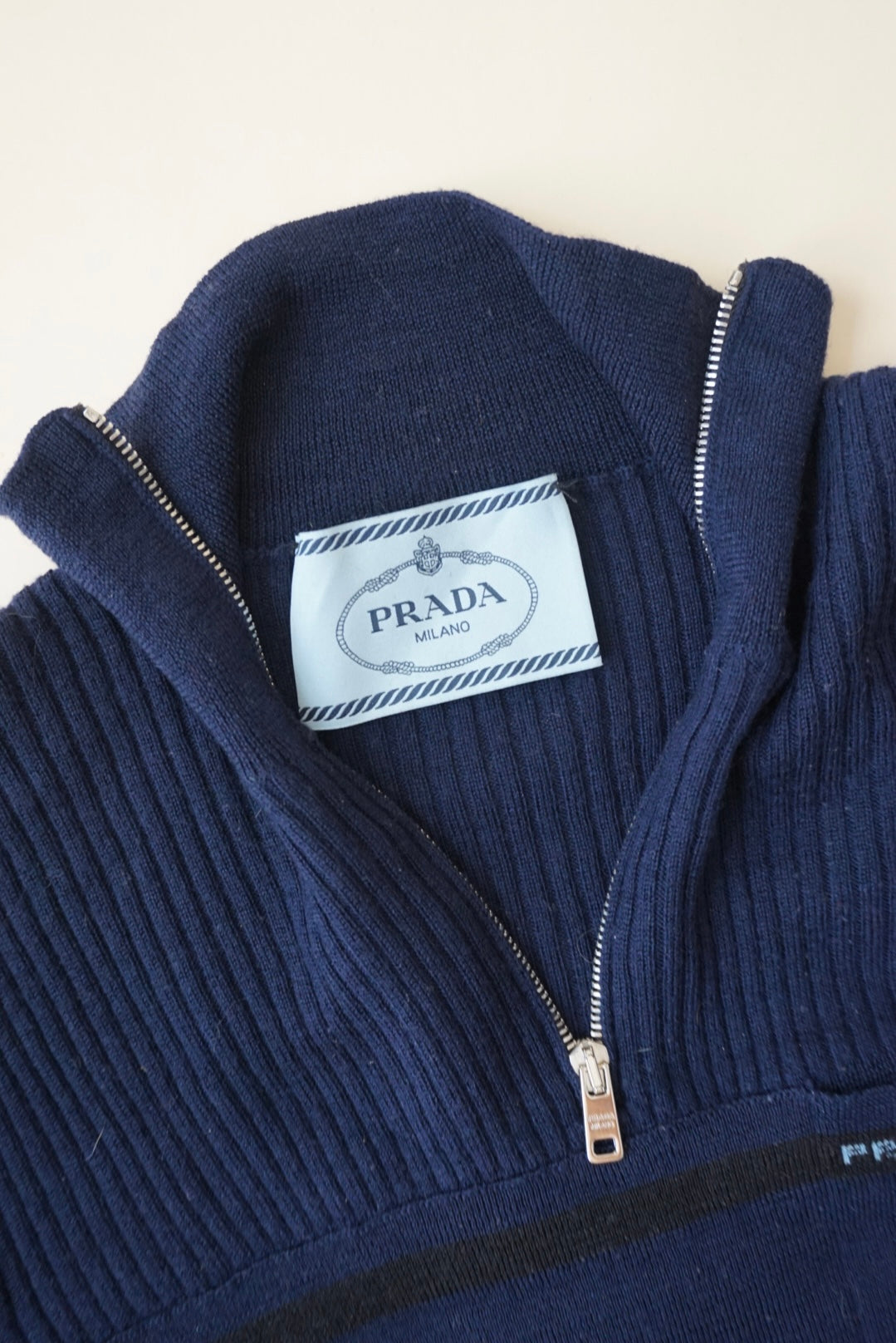 Prada 2018 Navy Blue Wool Quarter Zip Pleated L/S Maxi Dress - Size 40