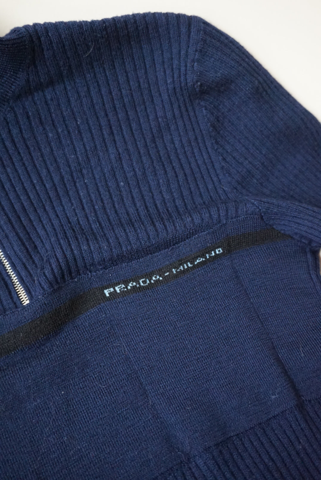 Prada 2018 Navy Blue Wool Quarter Zip Pleated L/S Maxi Dress - Size 40