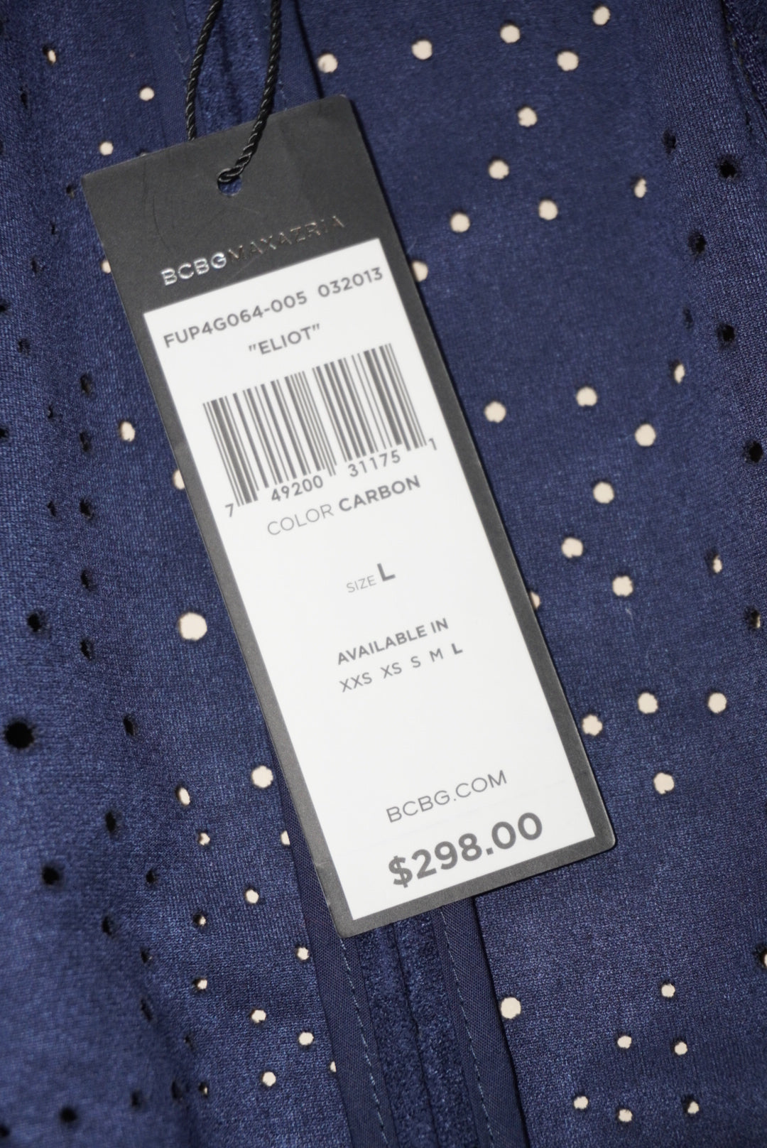 BCBGMAXAZRIA Eliot Navy Suede Perforated Ruffle Lapel - Size Large