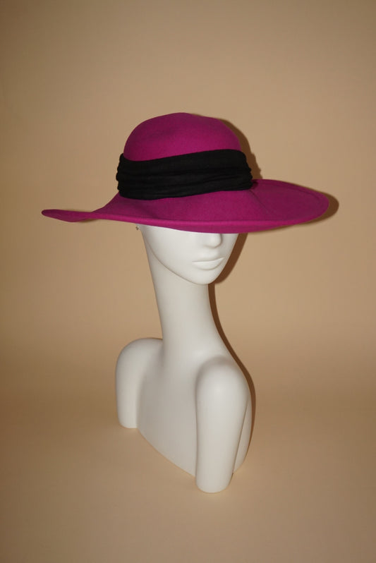 Vintage 1980's Liz Claiborne Magenta Wide Brim Derby Hat