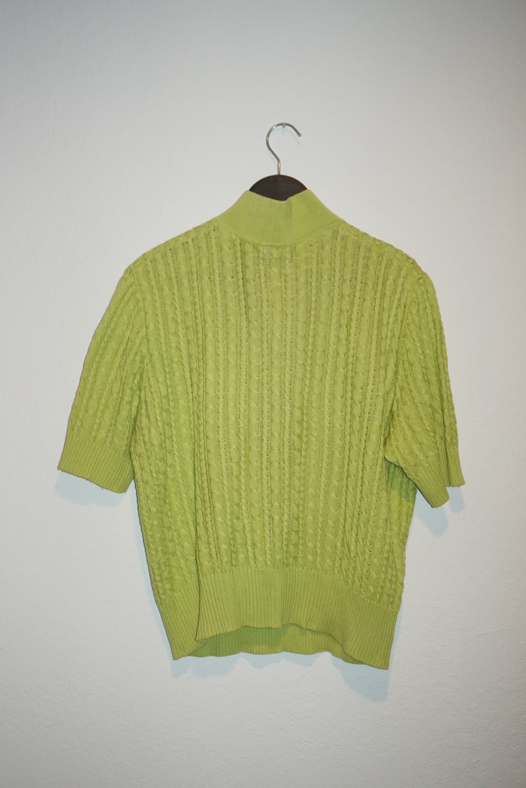 "Celine" Cable Knit Lime Green Vintage Polo - Size Large