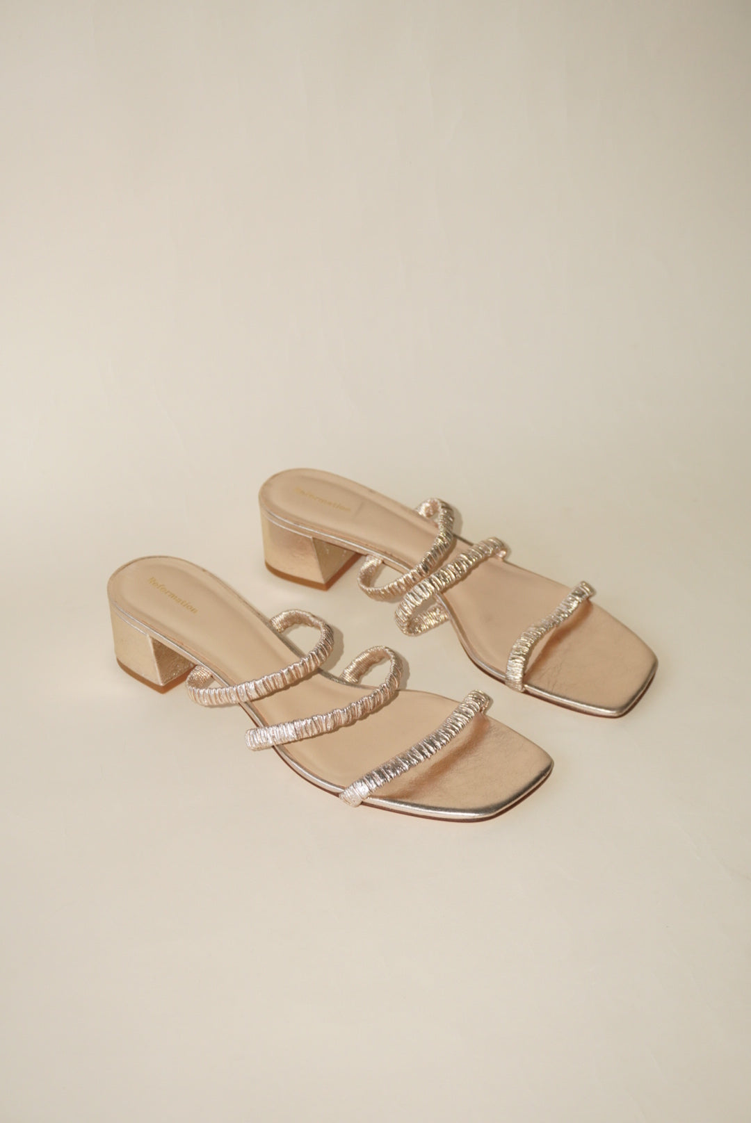 Reformation Gold Assunta Strappy Block Heel Mule - Size 10