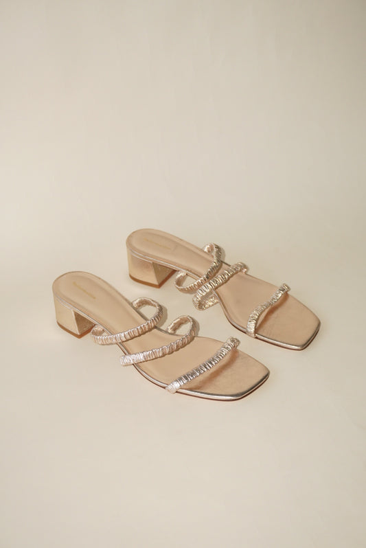 Reformation Gold Assunta Strappy Block Heel Mule - Size 10