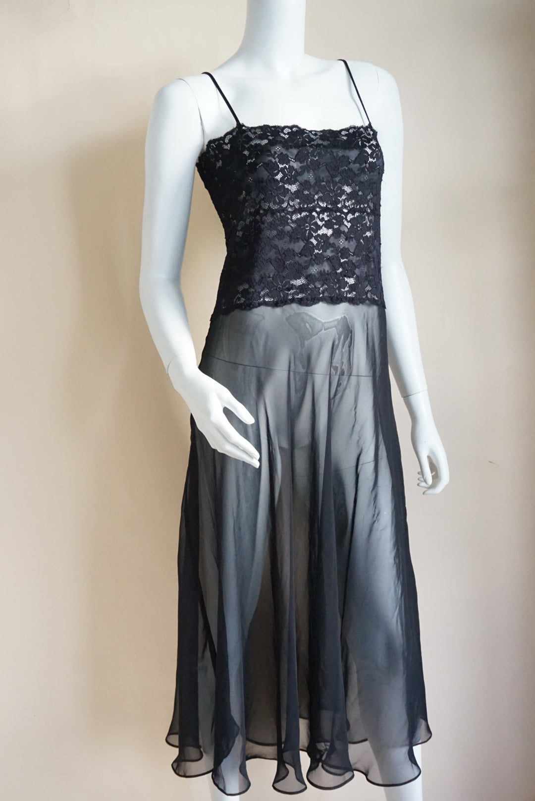 Via Nicci VTG Black Lace & Sheer Lingerie Nightgown - Size XL