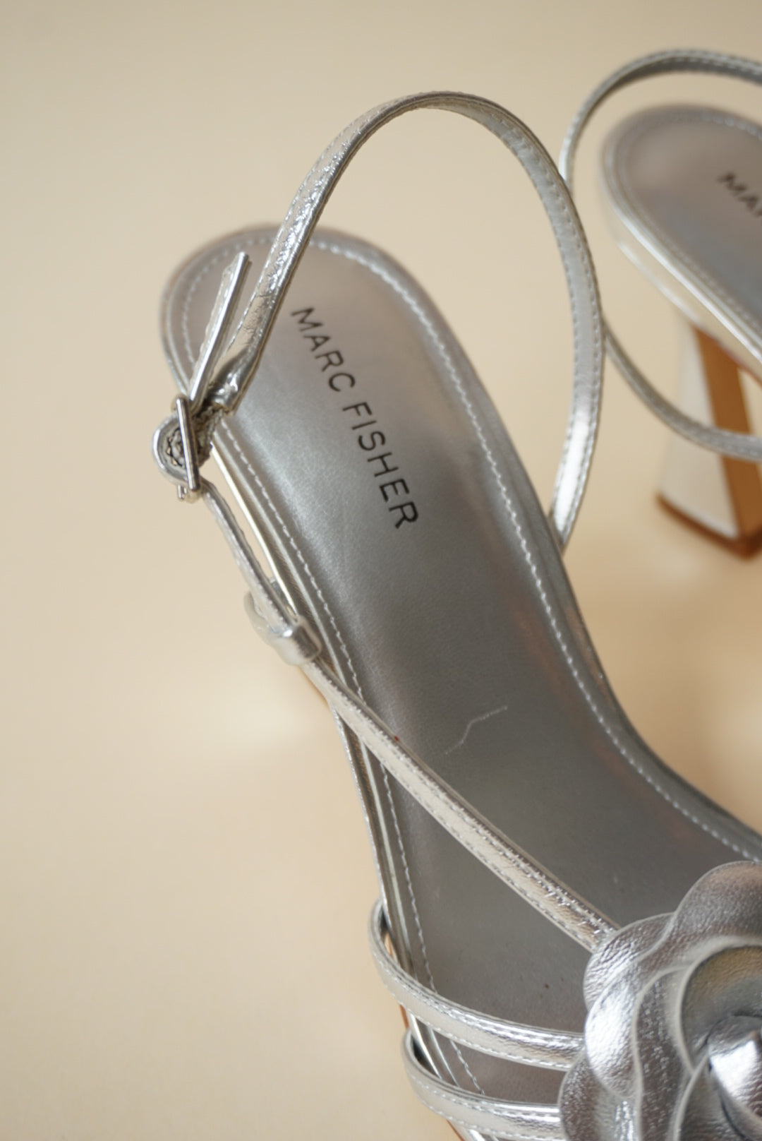 Marc Fisher Hallan Silver Rose Detail Sandal Heel - Size 9.5