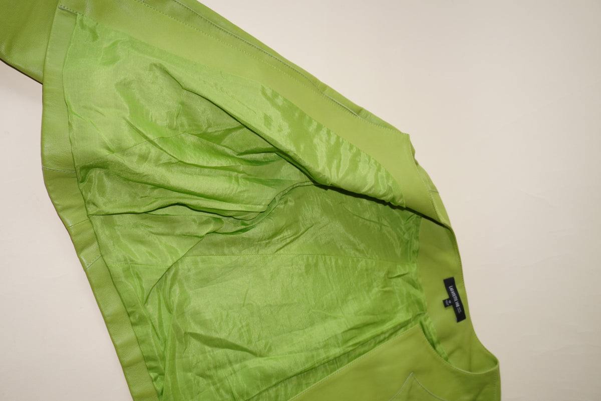 Lafayette 148 Lime Green Leather Textured Bolero Jacket - Size 12