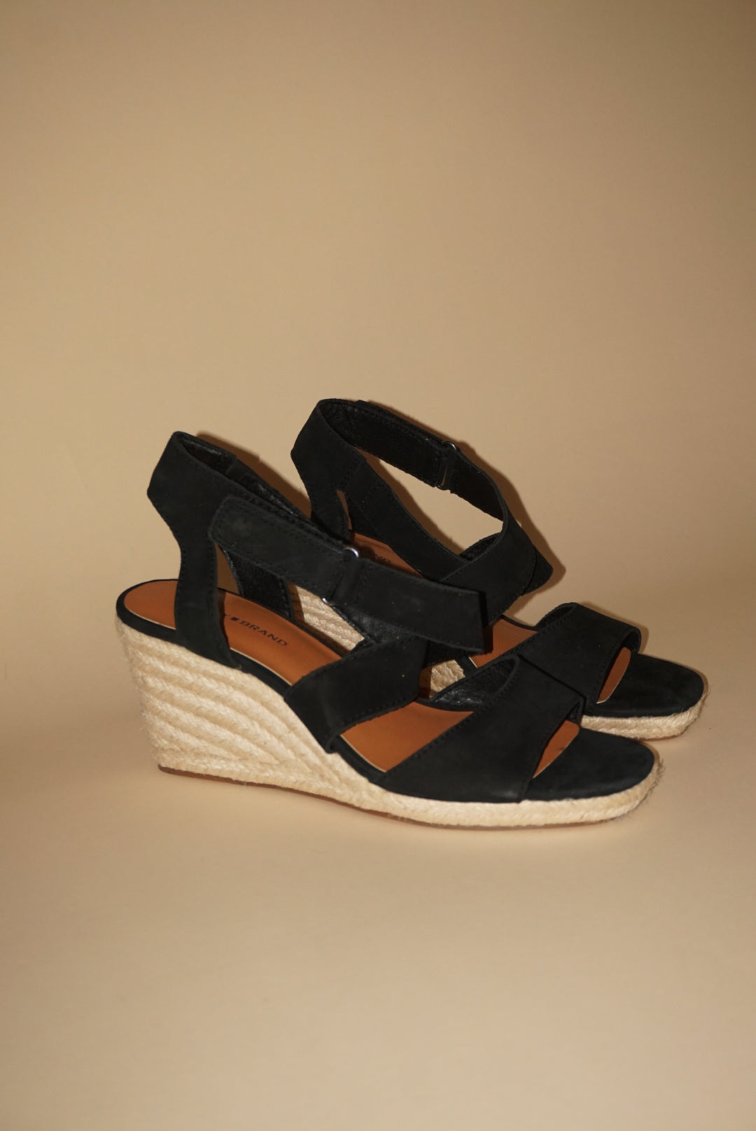 Lucky Brand Mendona Espadrille Wedge Black Suede Sandal - Size 8.5