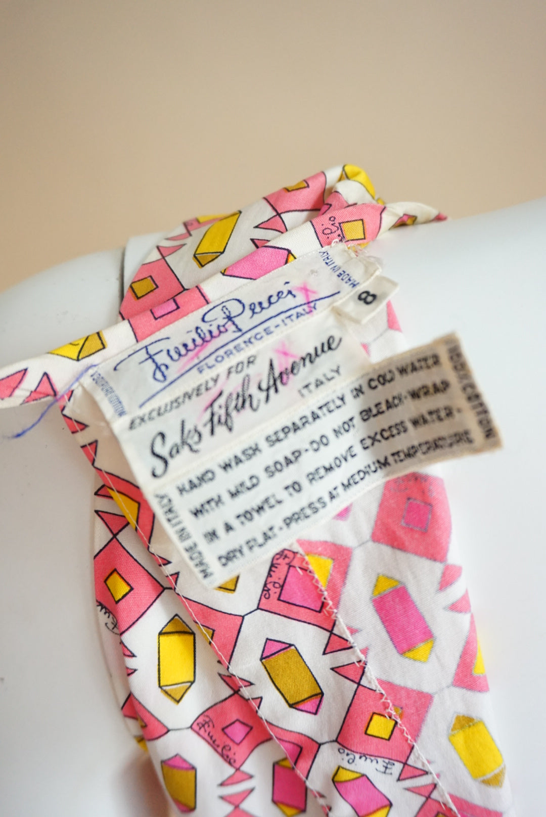 Emilio Pucci Vintage 1960’s Geometric Mod Sleeveless Tie Back Cotton Maxi - Size 8