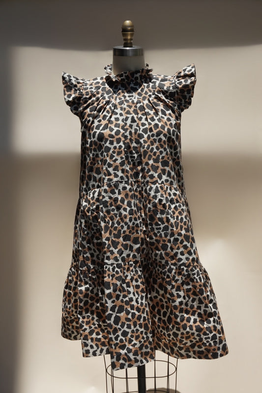 "Sea New York" Cheetah Print Cotton Ruffle Mini Dress - Size 6