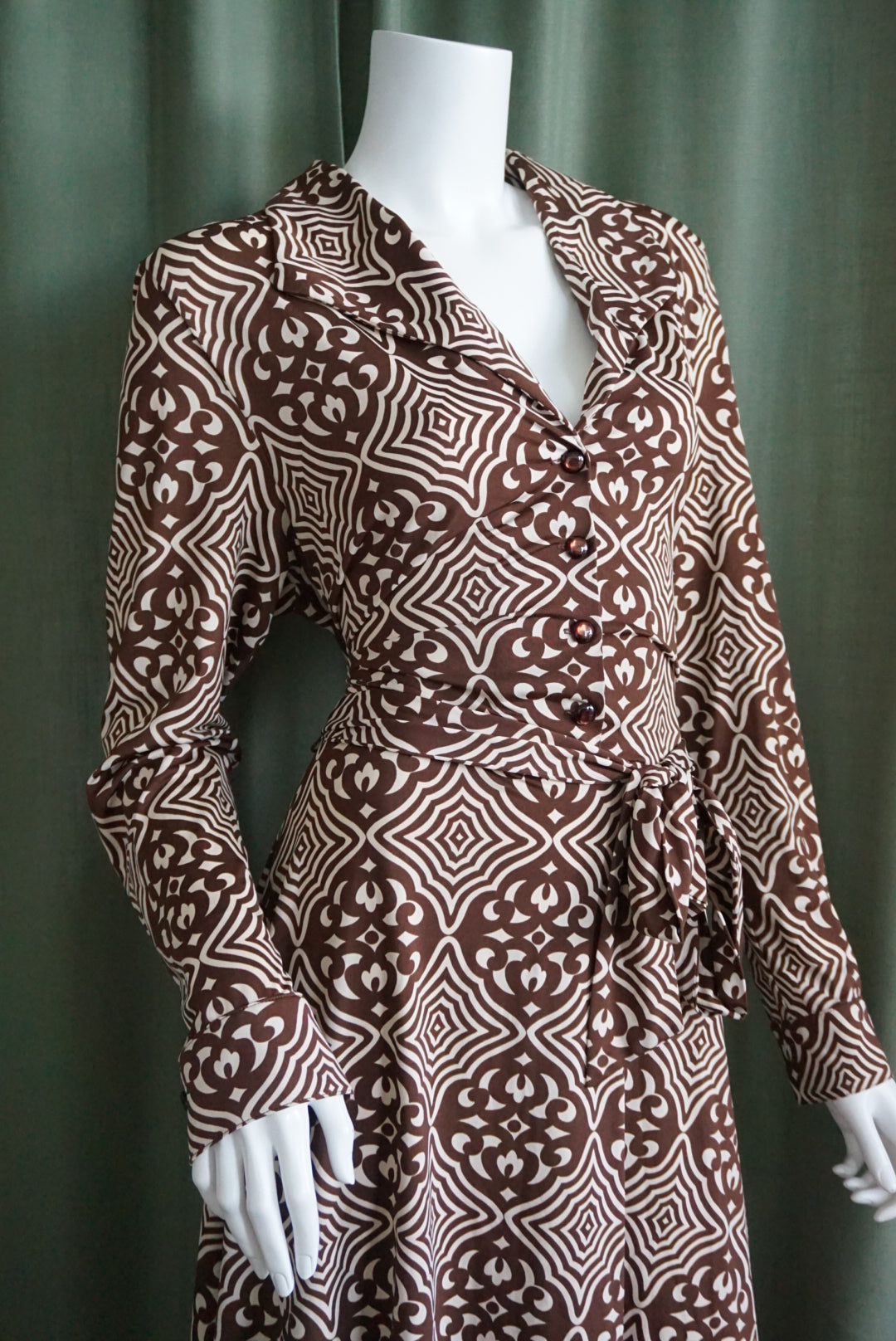 INC Brown Off White Hippie Psychedelic Print Knit Belted Dress - Size XL