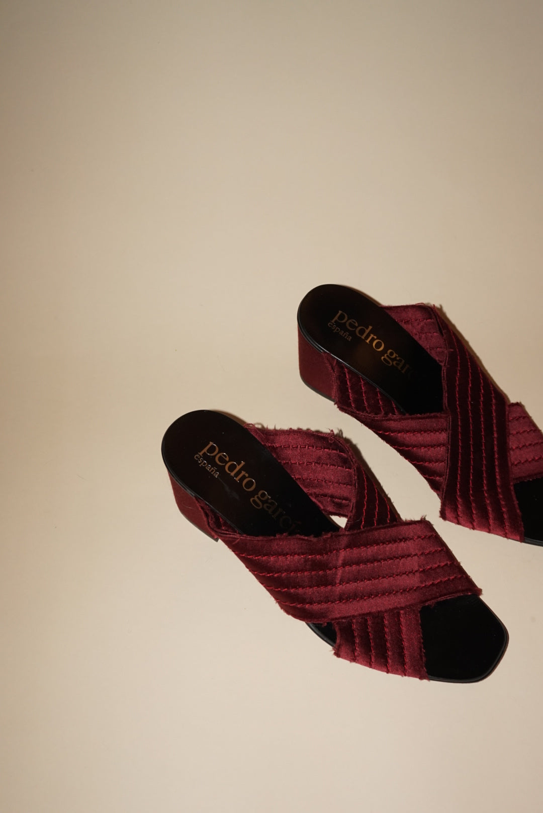 “Pedro Garcia” Satin Burgundy “Xail” Mules - Size 38.5