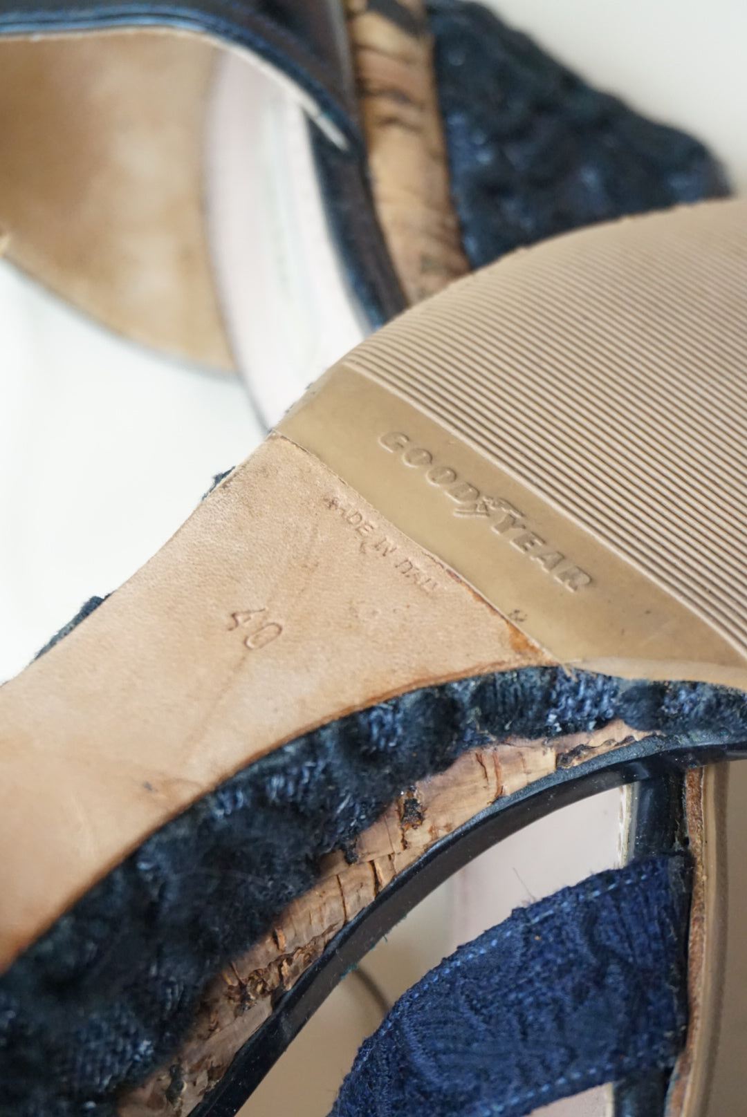 Nina Ricci Cork Navy Patent Leather Embroidered Sandal Wedge - Size 40