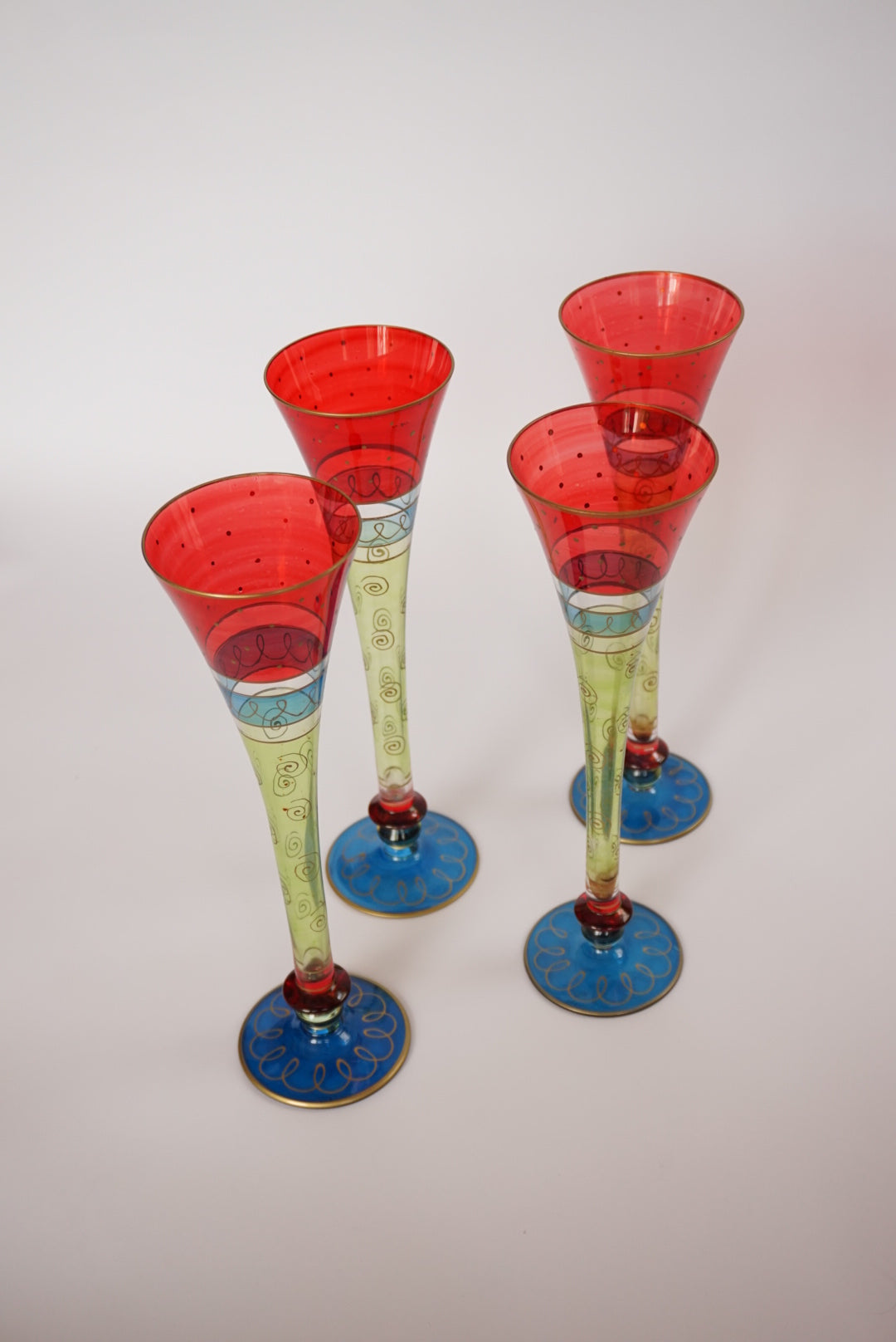 Vintage Pier 1 Fiesta Flute Champagne Hand Blown Glasses - Set of 4