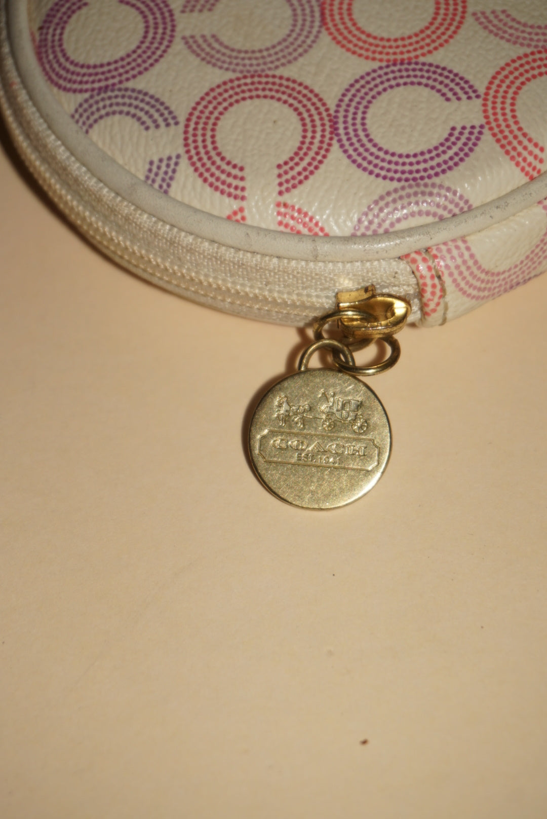 Coach Waverly Optic Art Round Coin Pink/Ivory Purse