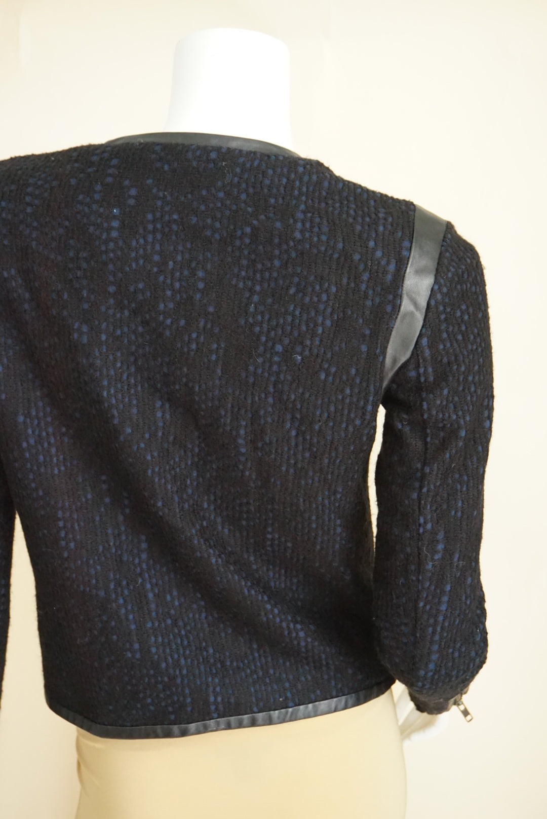10 Crosby Derek Lam Navy/Black Wool Tweed Lambskin Leather Trim Moto Jacket - Size 2