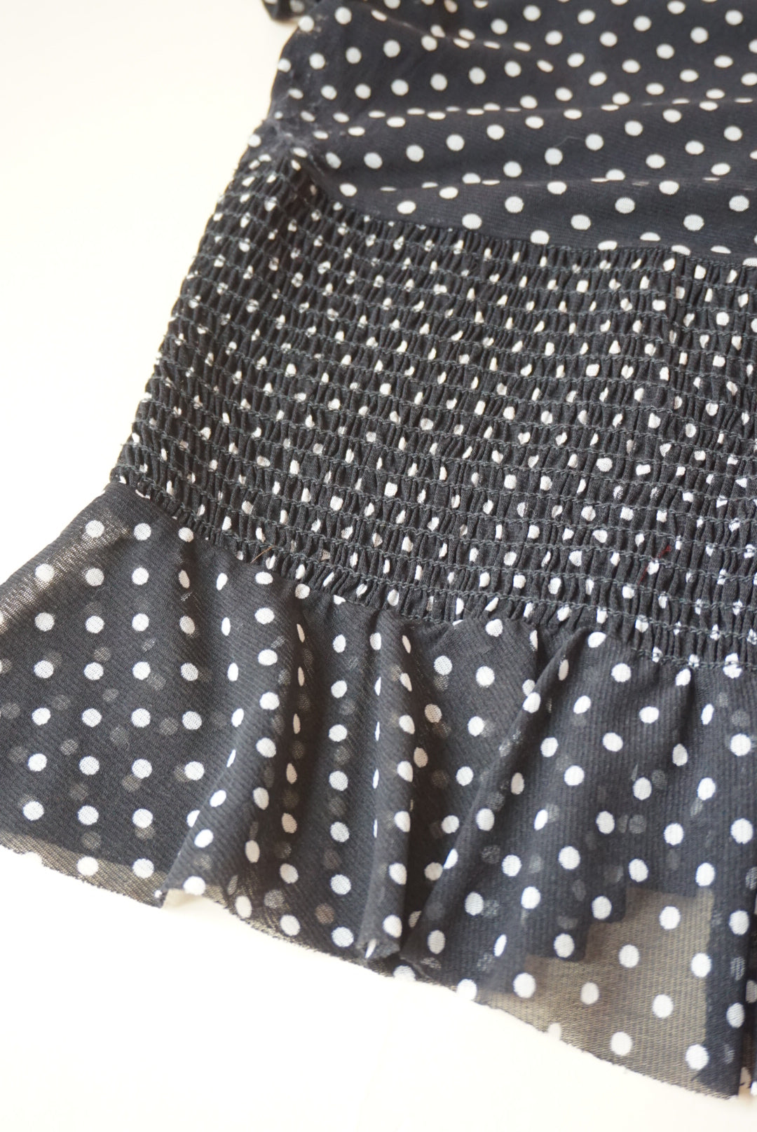 Lillie Rubin Vintage Polka Dot Mesh Sheer Shirring Ruffle Blouse - Size Medium